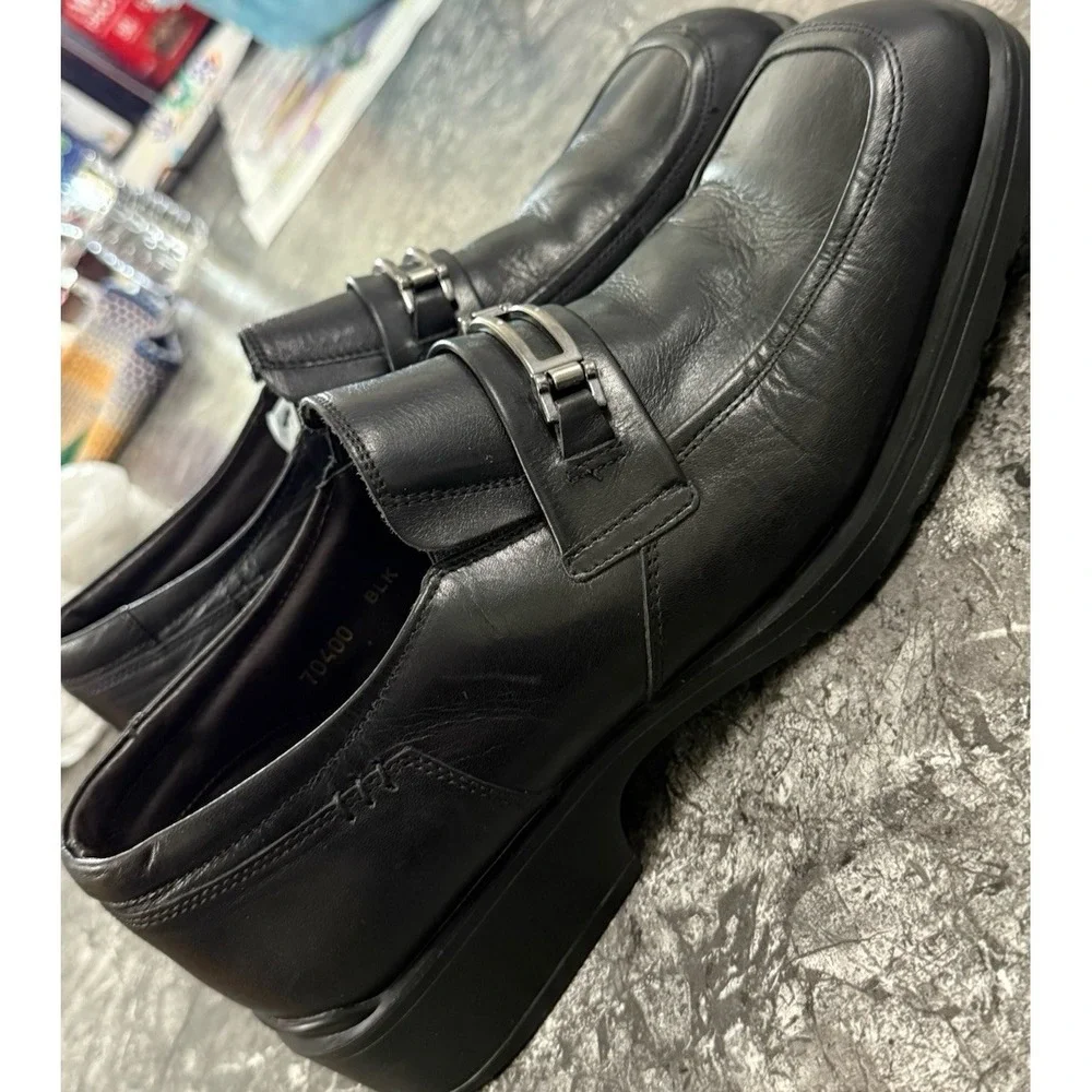 SkechersCollection Mens Leather Slip On Shoes Y2K Silver Hardware Italy Black 11